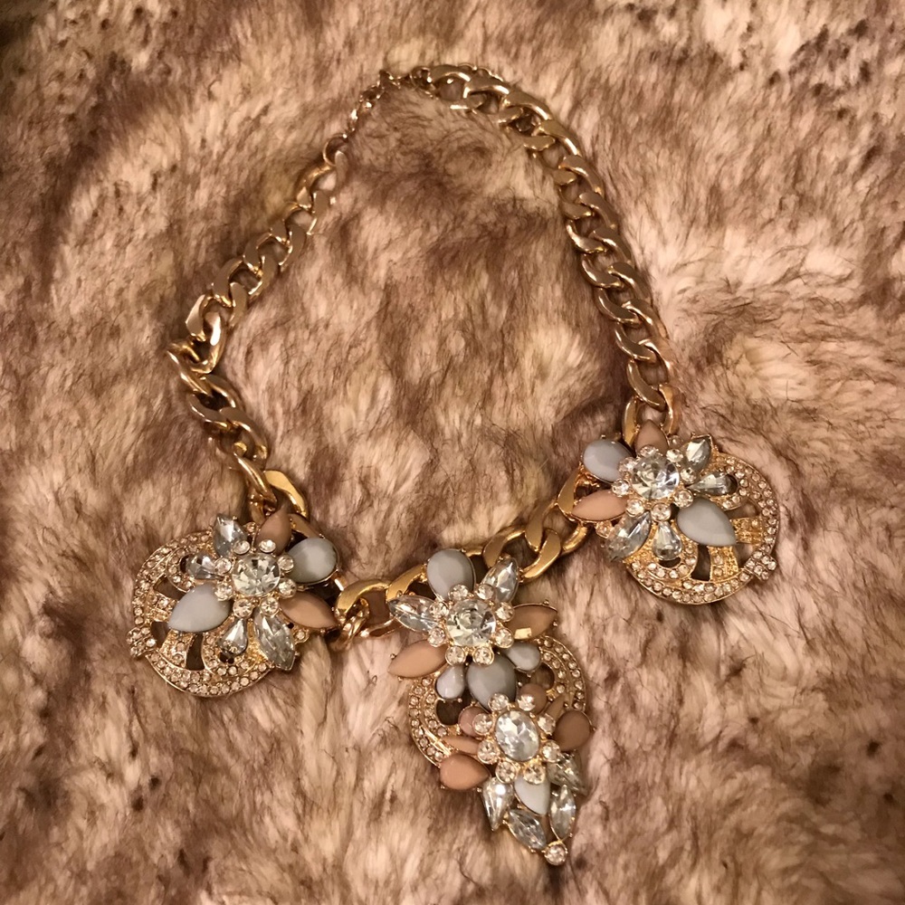 Blue, pink, and diamond bling gold necklace